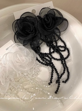 手工欧根纱花朵水晶流苏耳钉女森系清新度假耳环夏季夸张个性耳饰