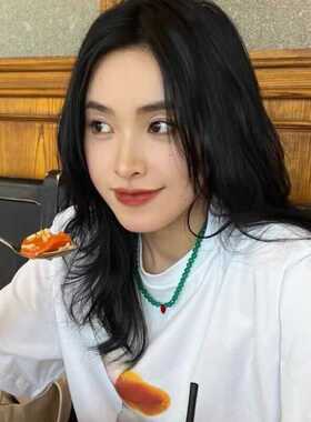 新中式复古绿色串珠项链女红色雨滴choker显白锁骨链轻奢小众颈链