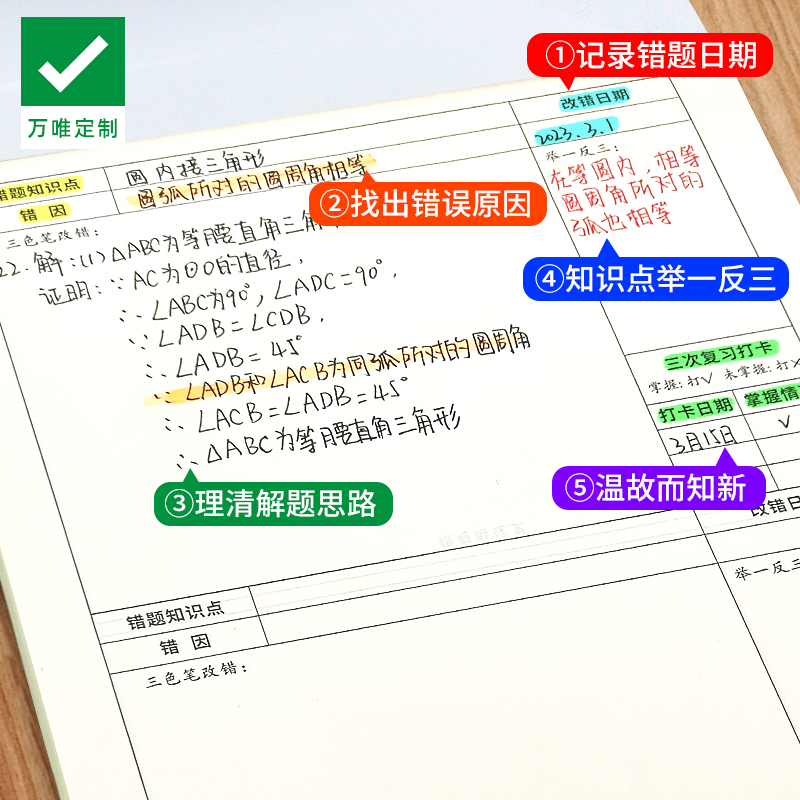 【万唯定制】错题本笔记本2本装数学物理化学学习笔记本子加厚简约大学初中高中生加厚错题空白本每本可记录96个错题-图1