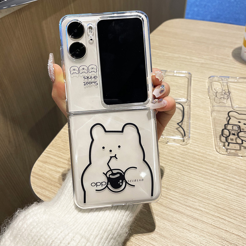 【卡通小熊手链】适用于oppofindn2 flip手机壳新款findn2zflip折叠屏超薄保护套全包防摔外壳男女高档透明壳 - 图1