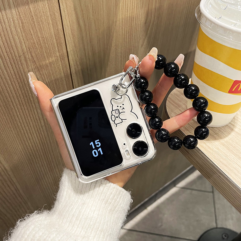 【卡通小熊手链】适用于oppofindn2 flip手机壳新款findn2zflip折叠屏超薄保护套全包防摔外壳男女高档透明壳 - 图2