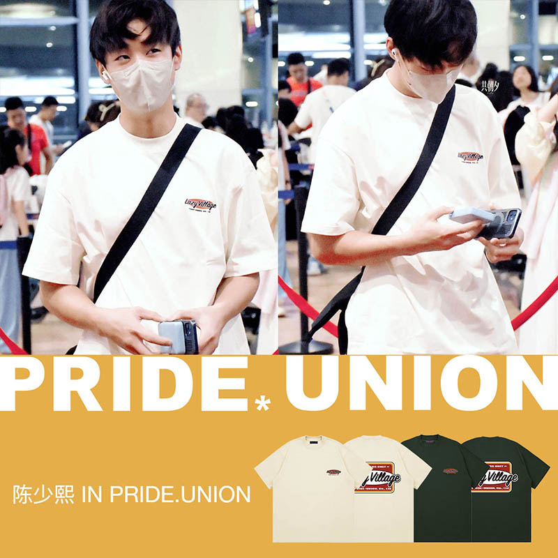 【黄曦彦/蒋敦豪同款】PRIDE*UNION超重磅美式复古印花宽松短袖T - 图1