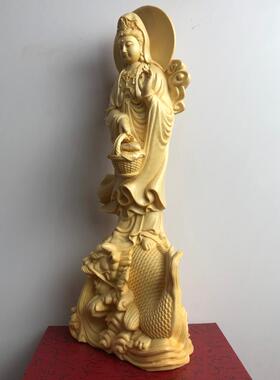 桧木雕鳌鱼观音骑龙鱼菩萨神像