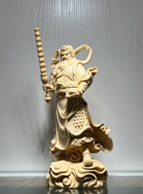 桧木精雕赵公明武财神像摆件实木