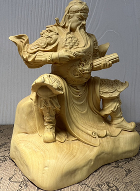 黄杨木雕关公夜读春秋中式摆件