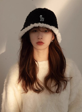 哈吉斯船长毛绒绒渔夫帽女款加厚百搭保暖秋冬季毛茸茸显脸小盆帽