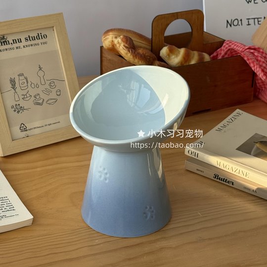 Cool color ceramic high-legged slanted mouth pet food bowl