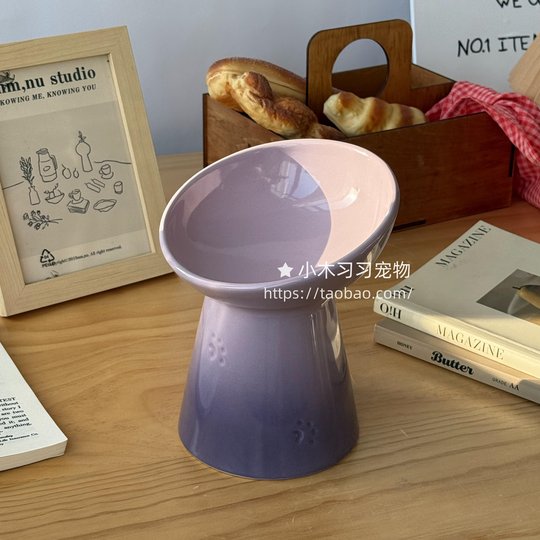 Cool color ceramic high-legged slanted mouth pet food bowl
