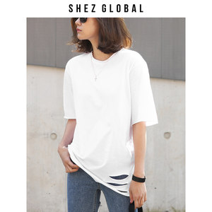 Shezglobal韩国SZ纯色圆领T恤女夏新款纯棉百搭上衣【清仓】