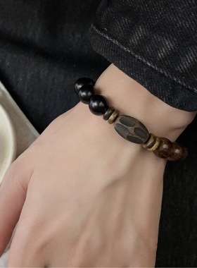 S925银天然沉香木檀木金刚杵手链质感十足香韵悠远小众复古风格