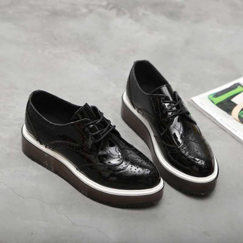 春秋新款欧洲站厚底松糕鞋橡胶底女鞋英伦风雕花系带布洛克女单鞋,淘宝优惠券,粉丝福利购,淘宝优惠卷