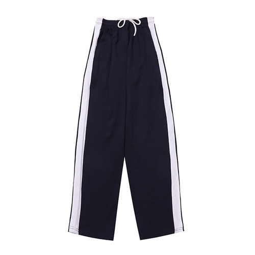 校服裤子一道杠纯棉夏薄藏青色宽白边直筒小学初高中学生运动校裤 - 图3