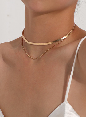 金属扭片多层简约项链女时尚嘻哈个性流行项饰