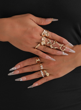 金属质感镶指手饰不规则开口调节指环女ins小众欧美