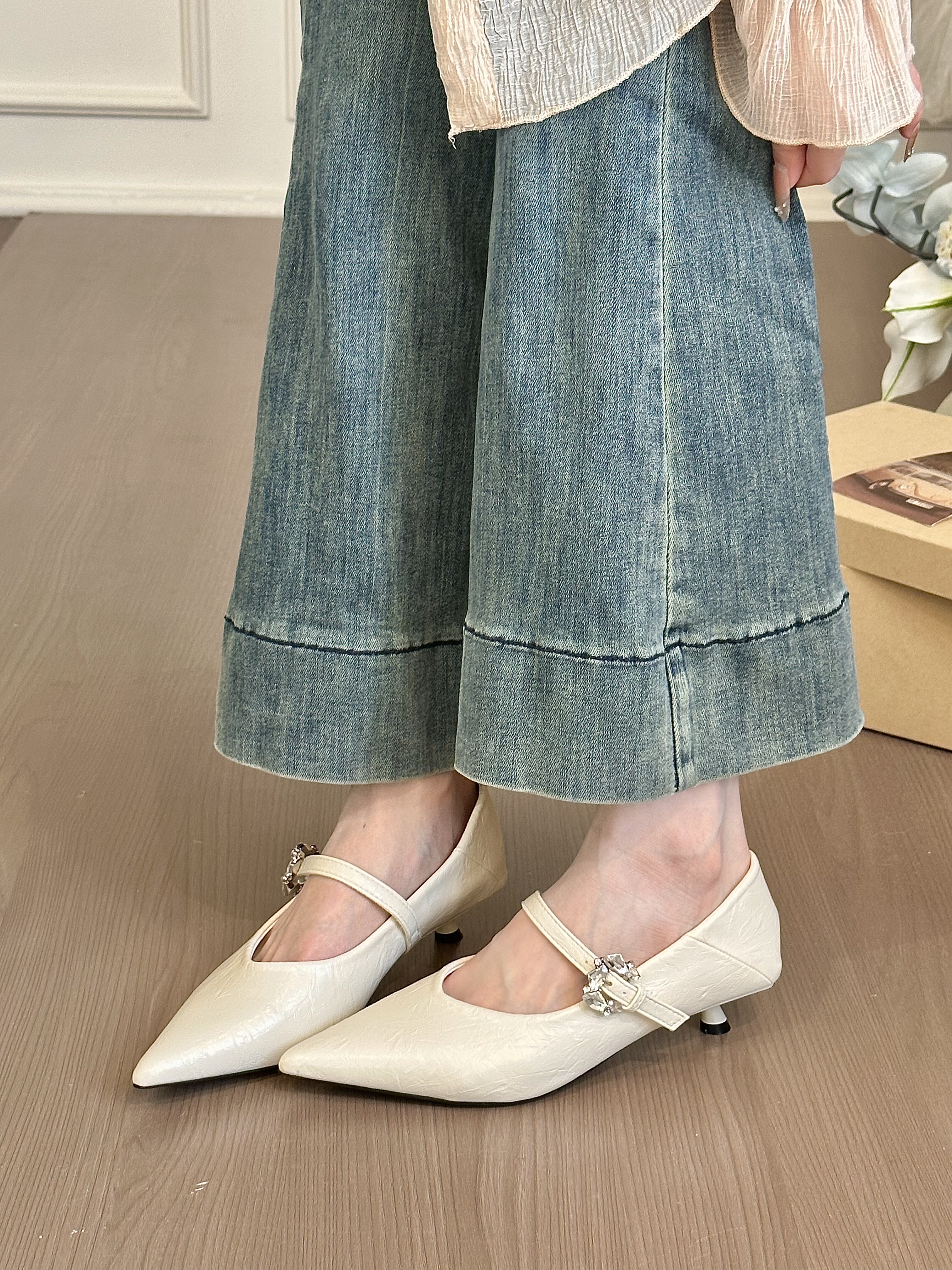 titing春天奶油黄！气质尖头水钻扣玛丽珍鞋女春2026韩版猫跟单鞋,淘宝优惠券,粉丝福利购,淘宝优惠卷