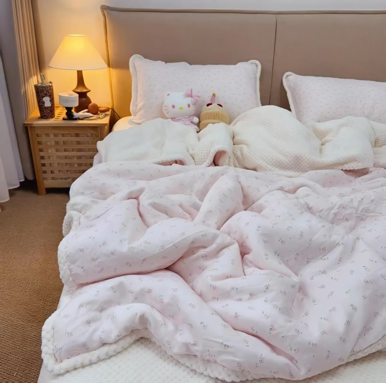 秋冬新款棉加绒四件套母婴级A类可机洗保暖华夫格提花绒学生3件套