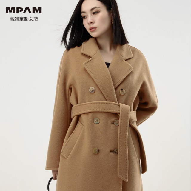Mid-length double-sided cashmere coat woolen Hepburn style