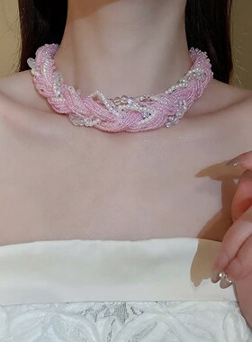 多层蕾丝项链花边珍珠米珠蝴蝶结