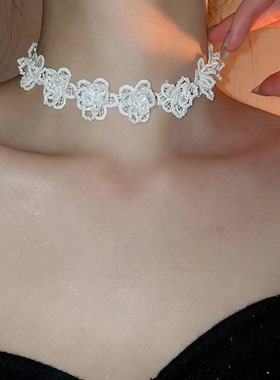 蕾丝水晶珠花朵项链温柔复古甜美