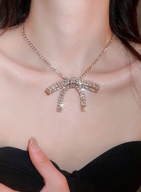 超仙镶钻蝴蝶结小众项链精致甜美