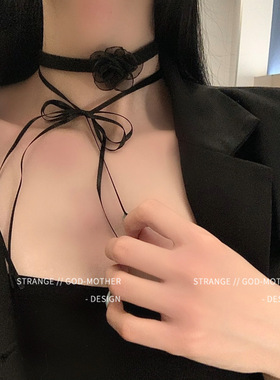 山茶花项链~无扣绑带设计颈链复古系带颈链项圈颈饰品甜美气质韩
