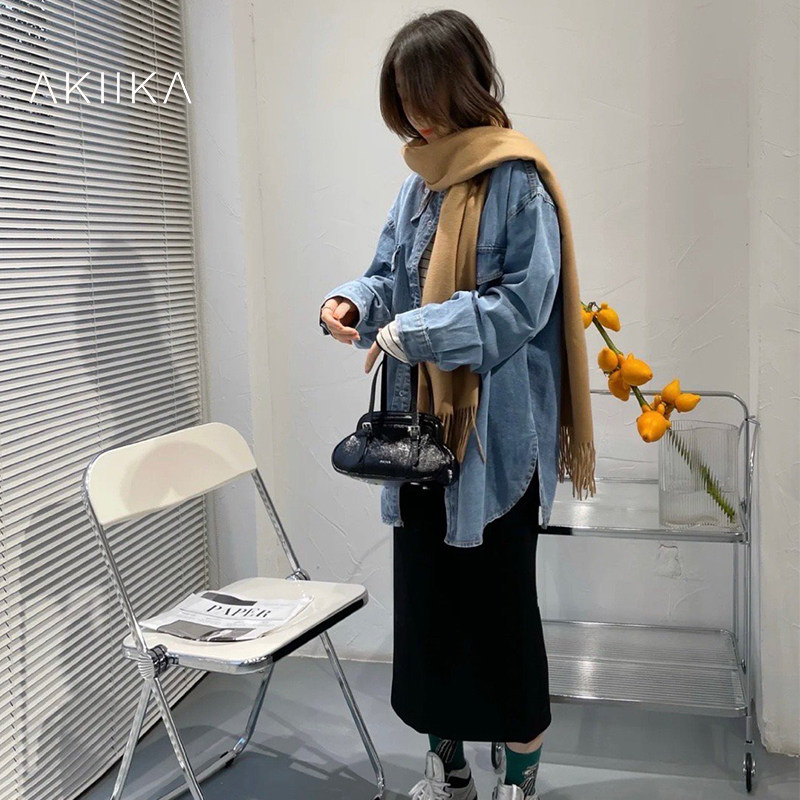 akiika牛皮小号单肩复古波士顿包 凯特周女士包袋