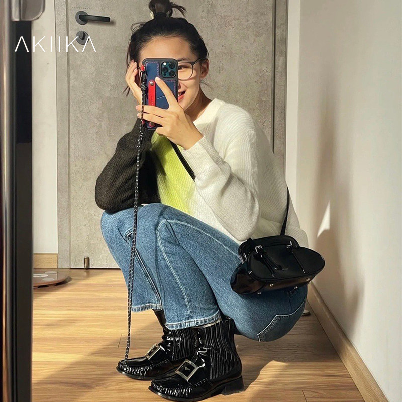 akiika牛皮小号单肩复古波士顿包 凯特周女士包袋