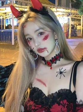 暗黑哥特风复古红色宝石蕾丝项链女锁骨链轻奢小众高级感颈链配饰