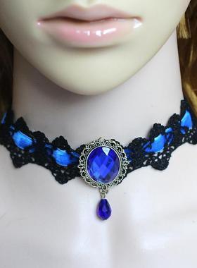 四色蕾丝布艺项链女颈链彩色锁骨链女脖子饰品颈带韩国短款