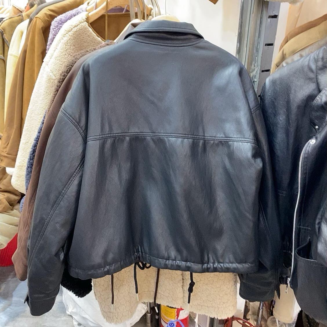 复古美拉德加绒皮衣外套女2025冬季新款下摆抽绳小个子机车服 - 图0