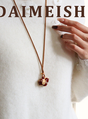 轻奢锆石红色滴油马上有钱毛衣链