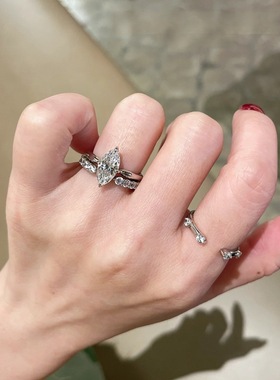 925纯银马眼石ins极简戒指排戒女