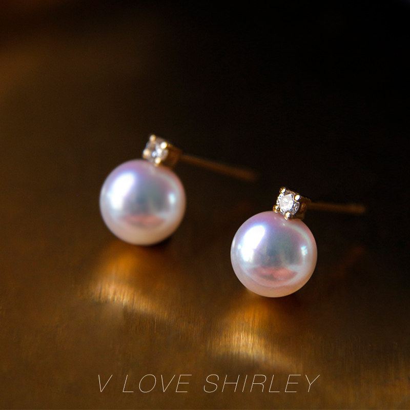 日本akoya戴妃珍珠耳钉18K金镶钻石女海水珍珠耳环王妃珍珠耳钉,淘宝优惠券,粉丝福利购,淘宝优惠卷