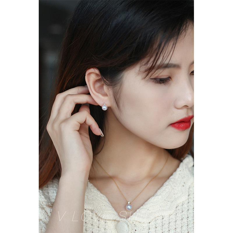 日本akoya戴妃珍珠耳钉18K金镶钻石女海水珍珠耳环王妃珍珠耳钉,淘宝优惠券,粉丝福利购,淘宝优惠卷