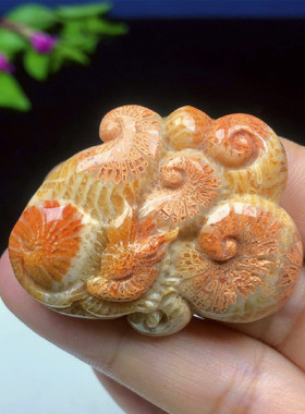 天然珊瑚玉紫黄菊花石吊坠