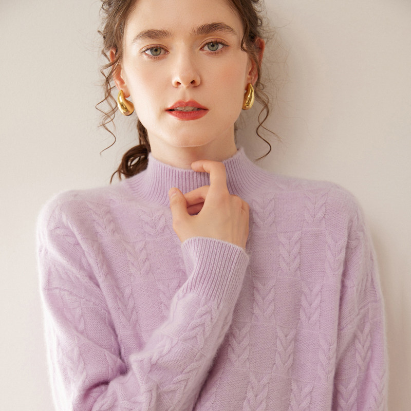 戎美衣尚山羊绒衫女冬加厚半高领绞花软糯保暖内搭毛衣针织打底衫,淘宝优惠券,粉丝福利购,淘宝优惠卷