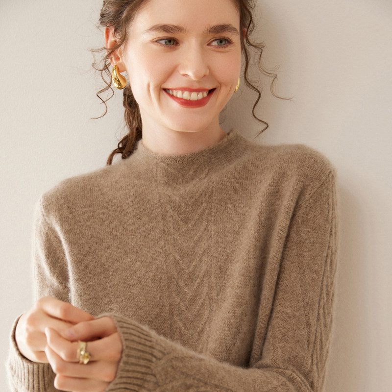 戎美衣尚山羊绒衫女士半高领宽松针织打底衫百搭上衣毛衣内搭纯色,淘宝优惠券,粉丝福利购,淘宝优惠卷