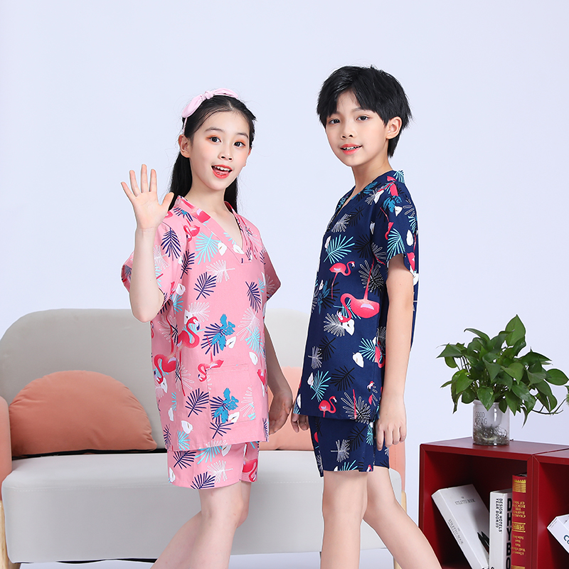 小孩汗蒸服男女纯棉足浴按摩服桑拿服儿童浴场足疗店会所浴衣睡衣-图1