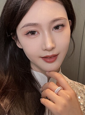渐变粉钻满圈满钻排戒戒指纯银女