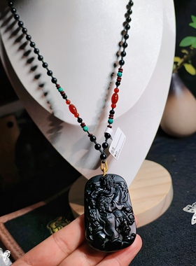 狐公主推荐天然黑石磨砂吊坠项链毛衣链