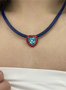 多巴胺仓库」青梧.小众设计几何钻石糖果色PU皮革小花个性项链女