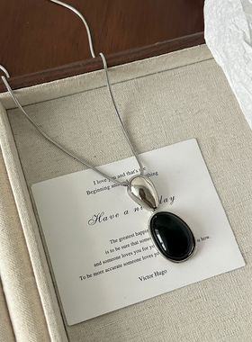 黑玛瑙水滴高级感小众百搭毛衣链