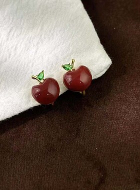 多巴胺仓库」果趣.红色苹果简约可爱水果耳钉日常百搭方圆脸耳夹
