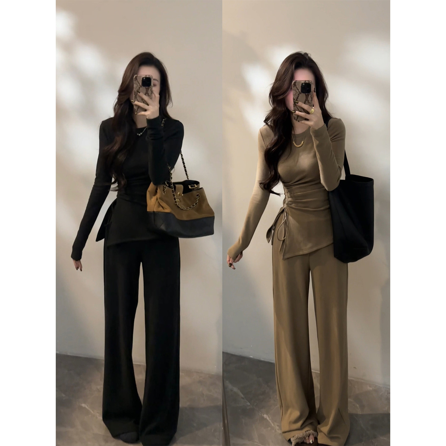 大婷婷 慵懒时尚套装褶皱设计秋冬新款显瘦百搭阔腿裤直筒DT1713,淘宝优惠券,粉丝福利购,淘宝优惠卷