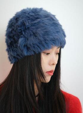 毛绒兔毛护耳渔夫帽秋冬保暖显脸小加厚皮草帽子女秋冬新款