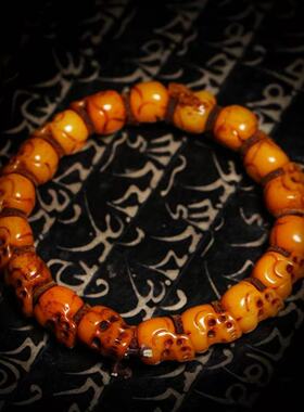 藏式耗牛骨雕刻骷髅手串