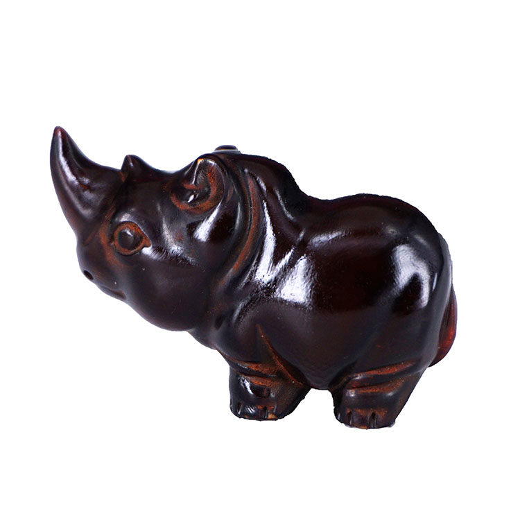 天然老牦牛角射天角角艺雕刻件小犀牛摆件手把件车挂收藏级文玩