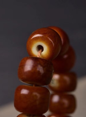 藏区回流老料镶嵌万字桶珠牦牛骨108颗佛珠款手链文玩手串饰品