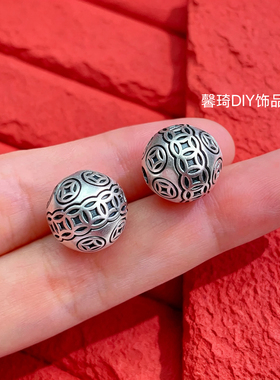 足银隔珠3D硬银多钱金钱铜钱散珠圆珠999纯银DIY手工串珠编绳配饰