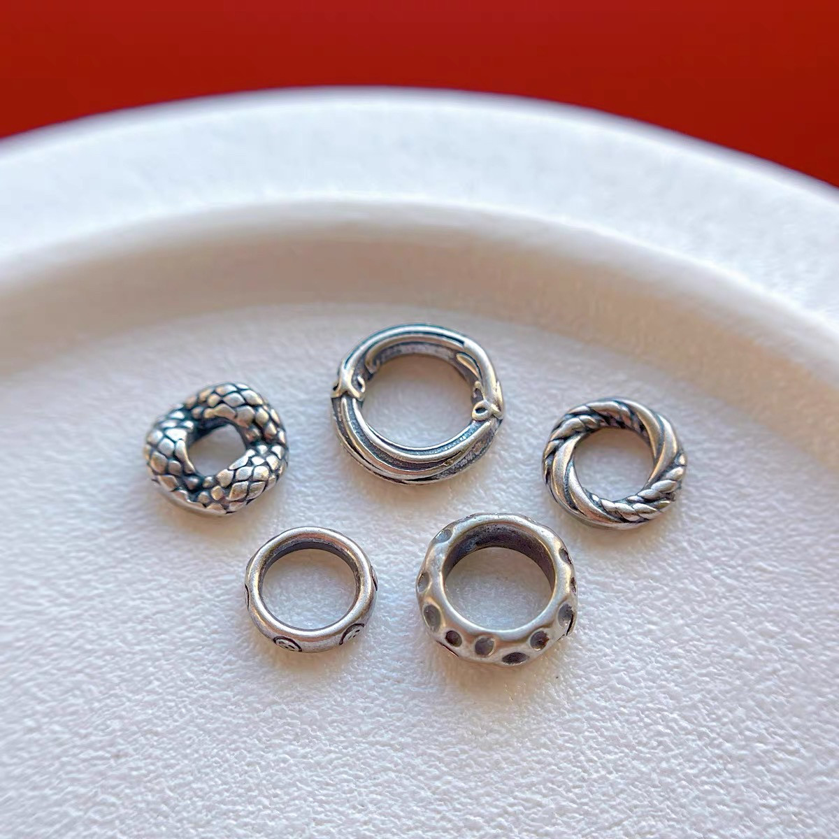 老银子配饰錾刻锤纹盘缠闭口环连接圈银环子三七银饰diy串珠编绳,淘宝优惠券,粉丝福利购,淘宝优惠卷